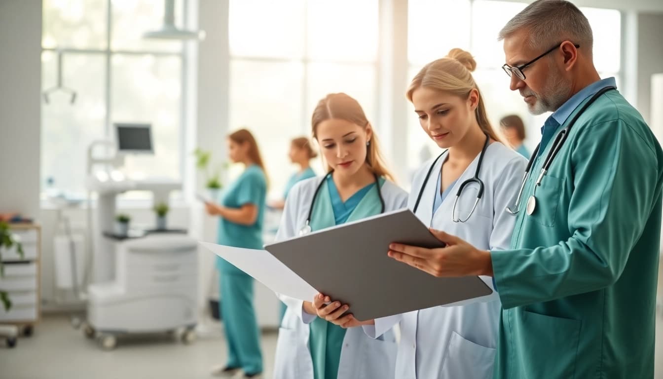 Improve Health through teamwork: healthcare professionals engage in patient care.
