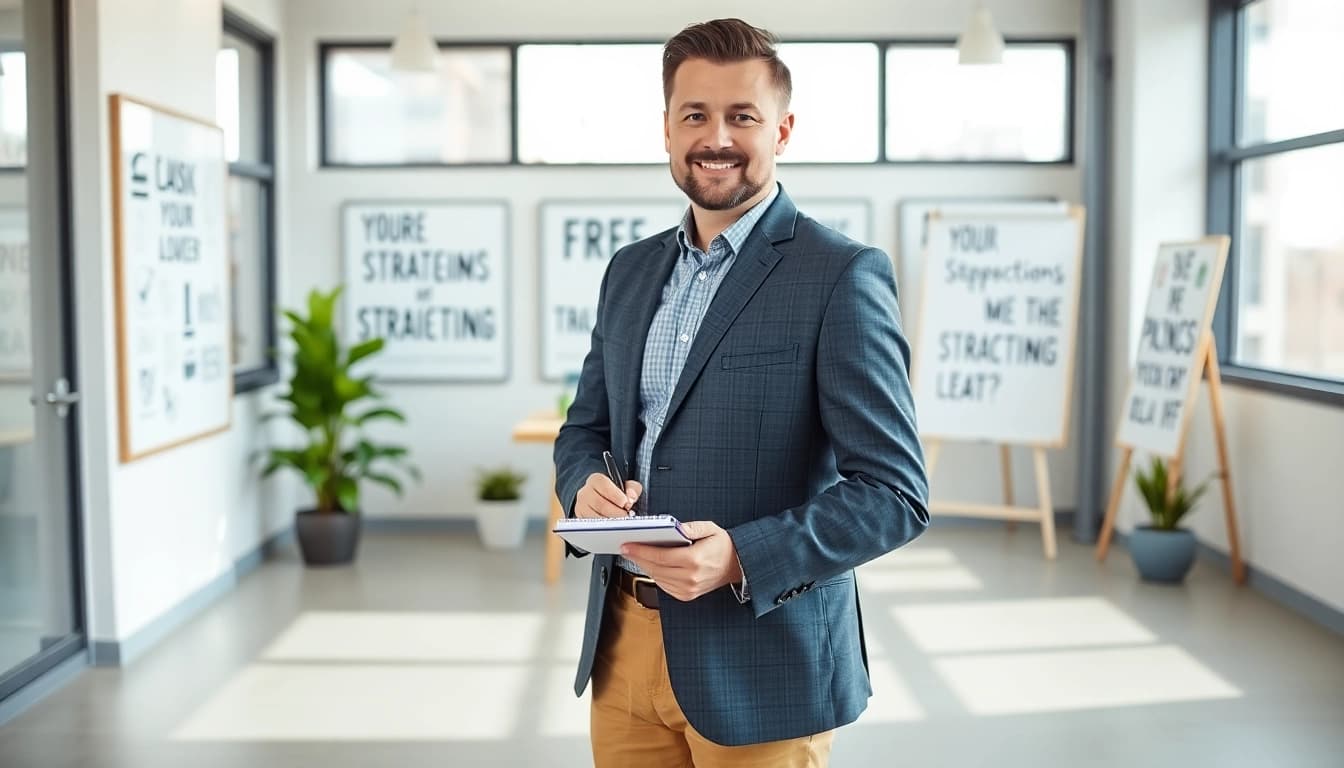 Empowered business coach san diego inspiring growth in a bright, modern office.
