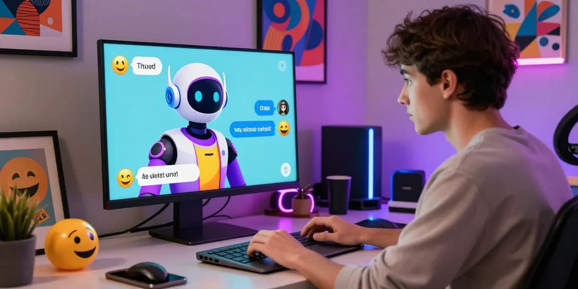 Interactive AI chat nsfw experience with animated chatbot and user on a vibrant digital interface.