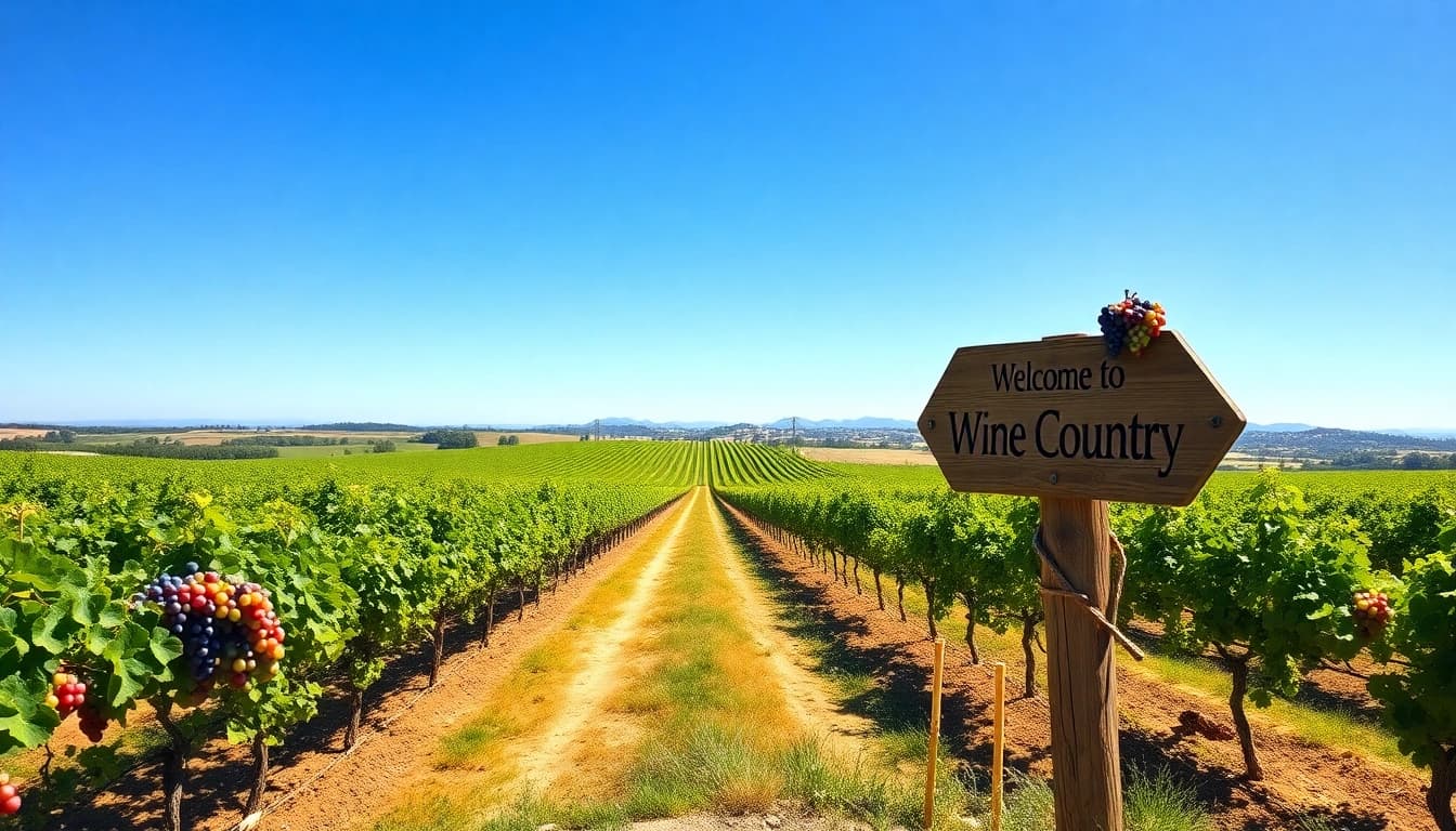 Touring the northern california wine country with vibrant vineyards in a sunny landscape.