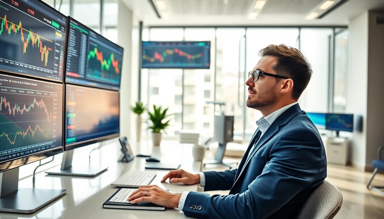 A trader examining bitget silver price trends in a modern trading room.