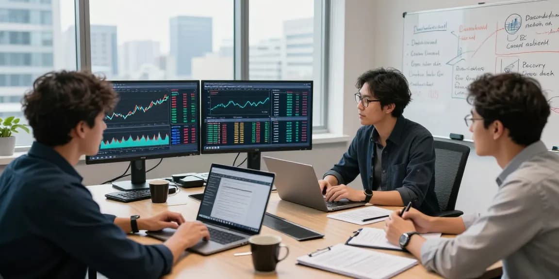 Experts recovering stolen cryptocurrency in a professional office environment