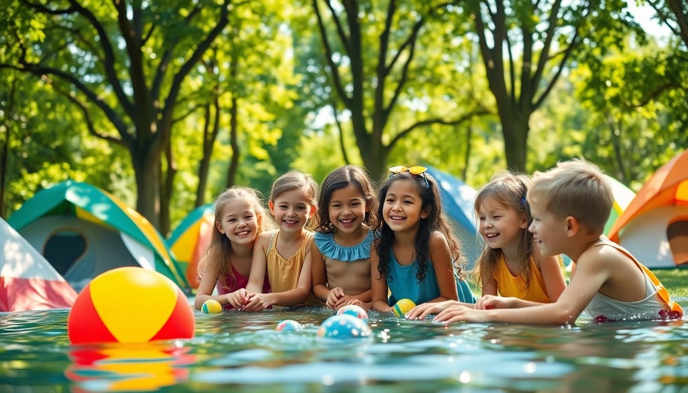 Children having fun at a summer youth camp participating in various activities.