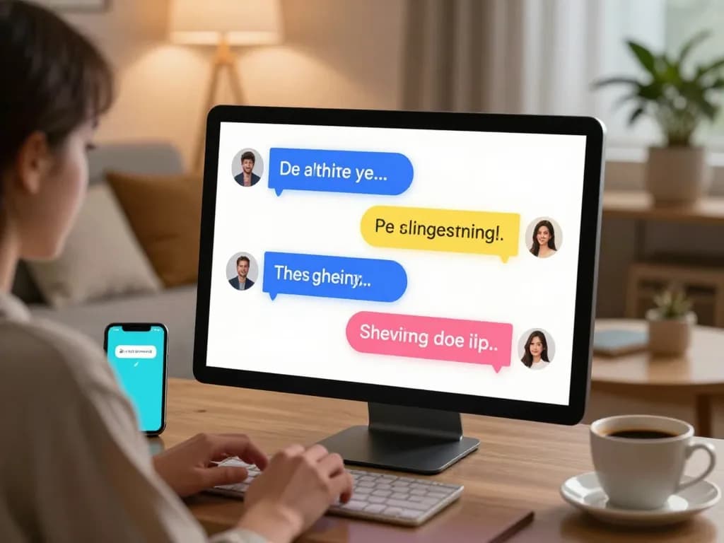 Engaging sex chat ai conversation in a cozy living room with digital interface.