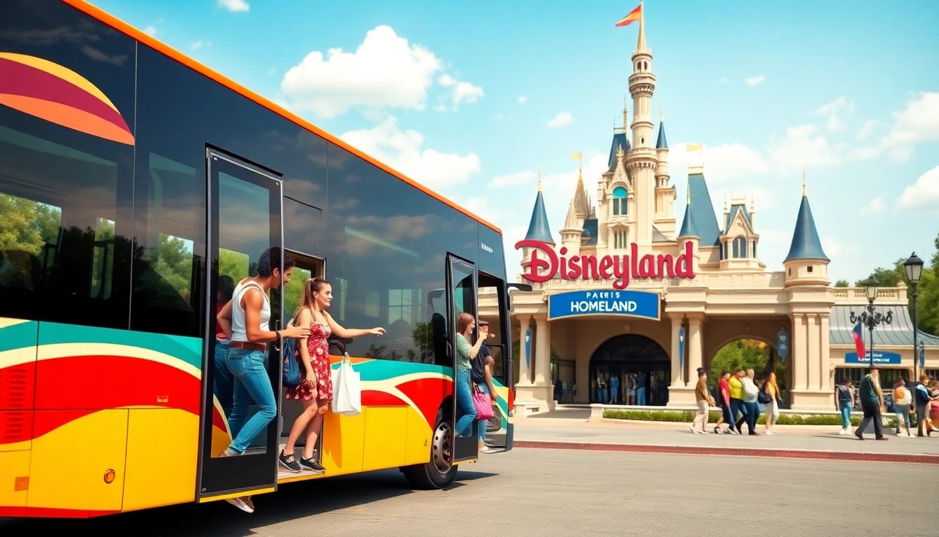 Experience Disneyland Paris airport transfer services with a joyful family boarding a shuttle.