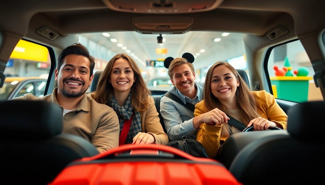 Experience joyful Disneyland Paris airport transfer services with a happy family on their way to the magic.