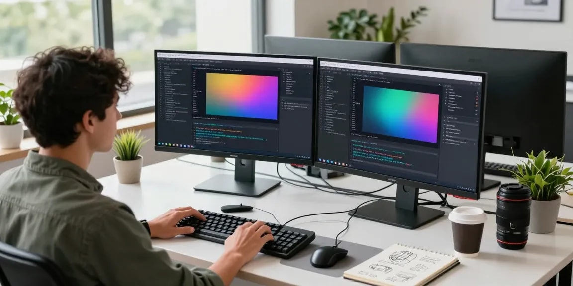 Professional workspace scene with a developer using Snipaste for efficient 截图软件下载 and design.