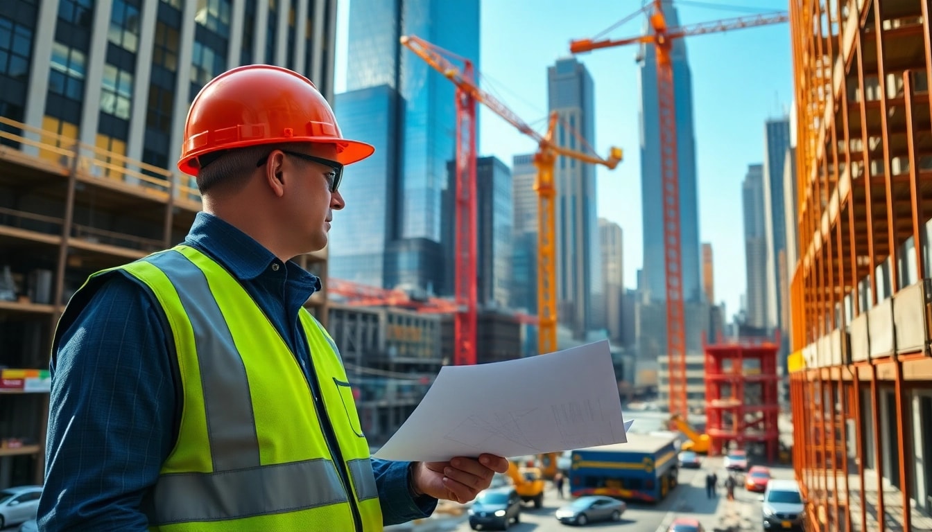 New York City Construction Manager supervising a vibrant construction site in Manhattan.