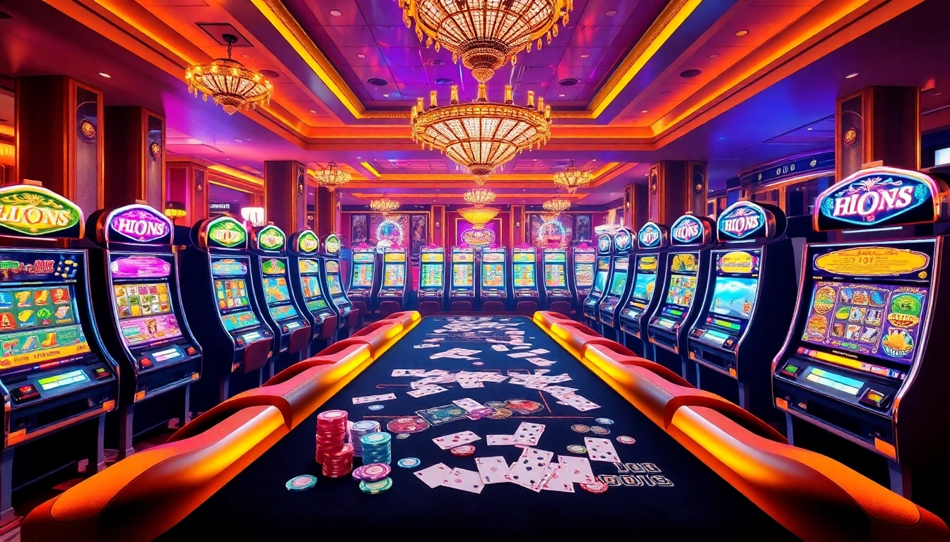 Berinteraksi dengan pencari sensasi di meja slot deposit pulsa, menampilkan kas dan chip yang penuh warna.