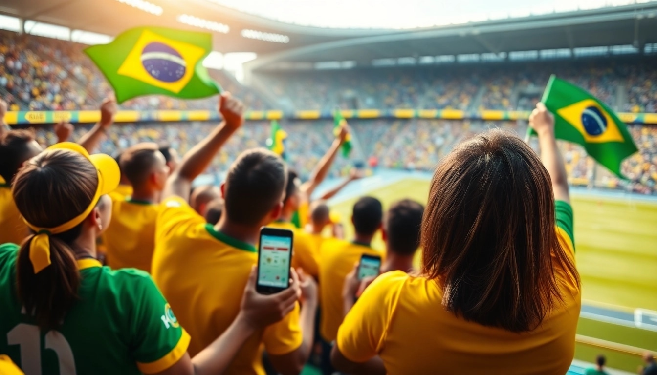Watch enthusiastic fans engaging in sports betting Brazil during a vibrant football match.