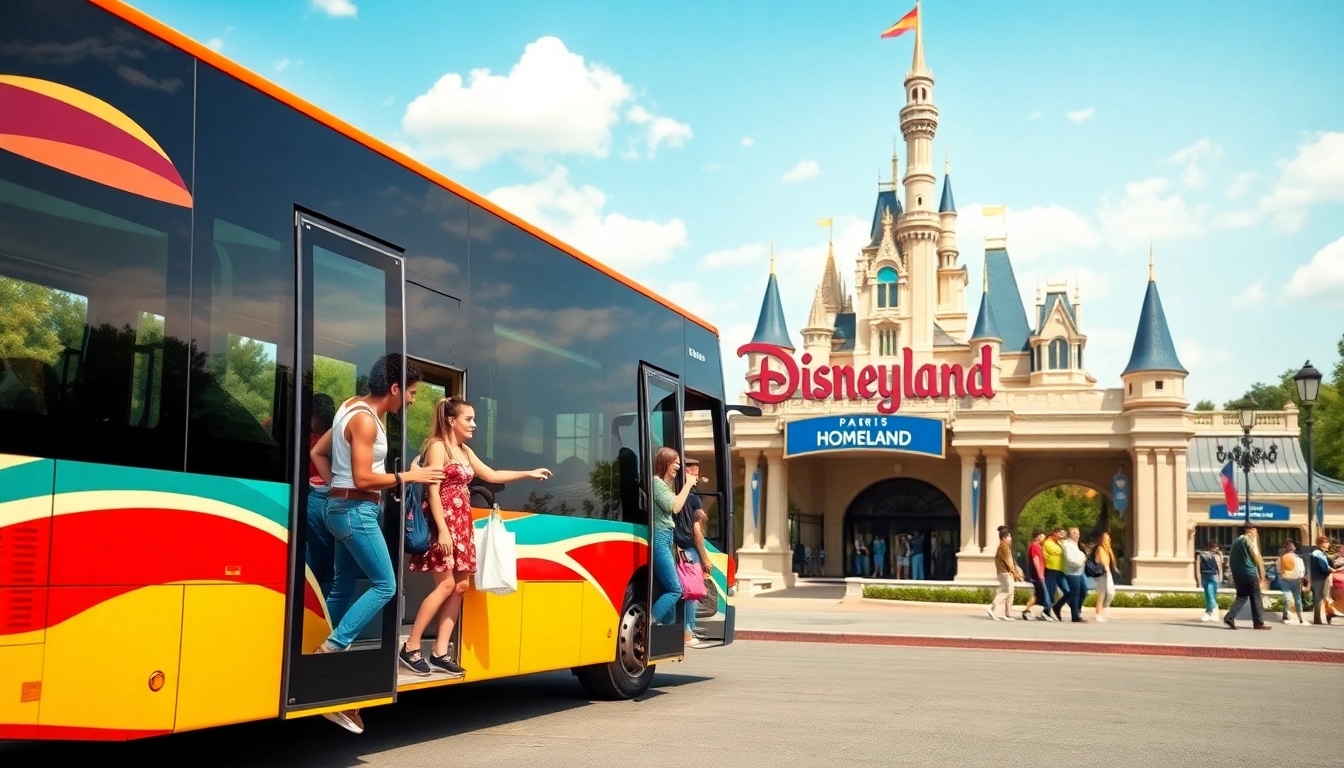 Experience Disneyland Paris airport transfer services with a joyful family boarding a shuttle.