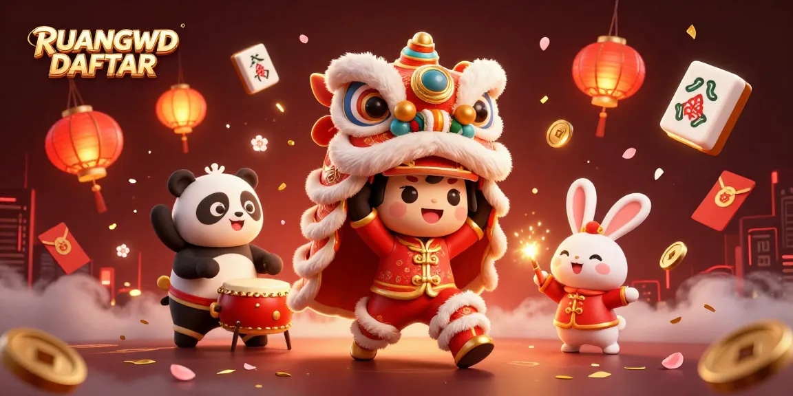 Experience the vibrant action of RUANGWD DAFTAR with stunning 3D illustration of festive characters.