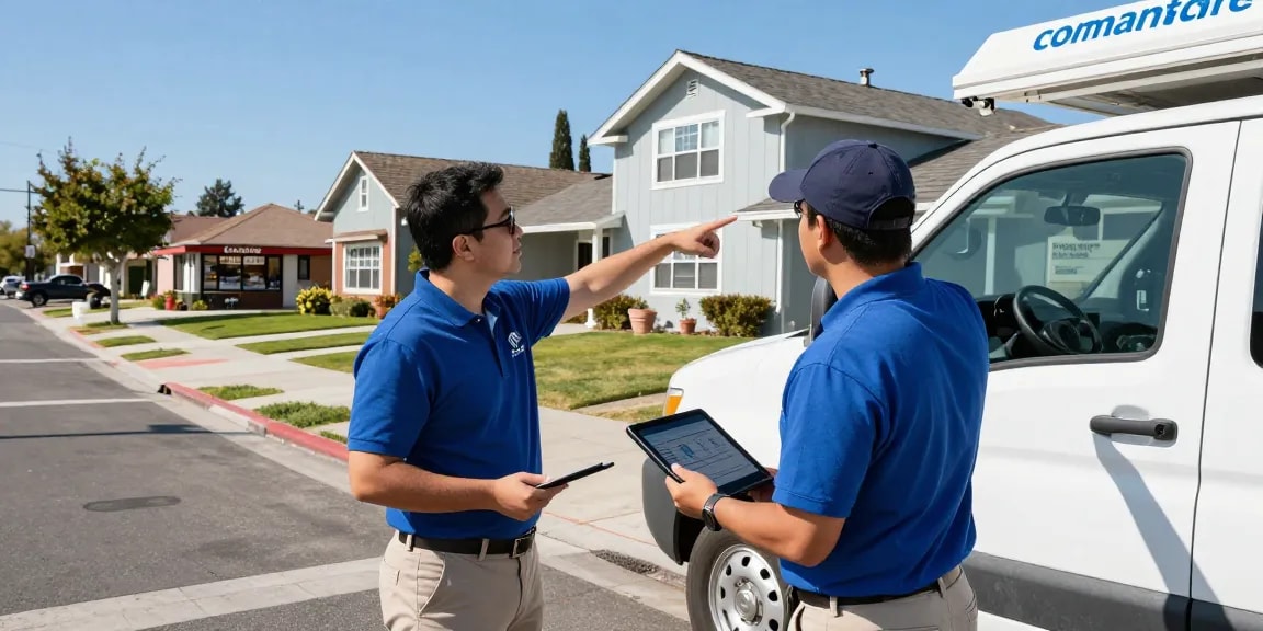 Operators from an Orange County SEO company discussing local marketing strategies in a community setting