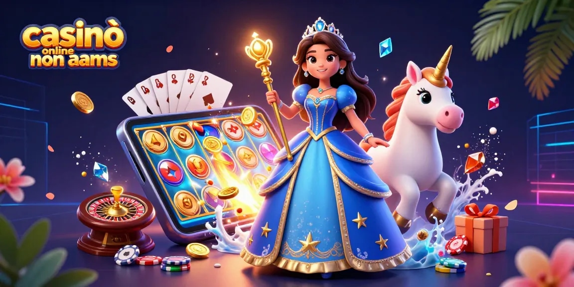 Vinci ai casinò online non AAMS con slot affascinanti e giochi vivaci in una scena magica.
