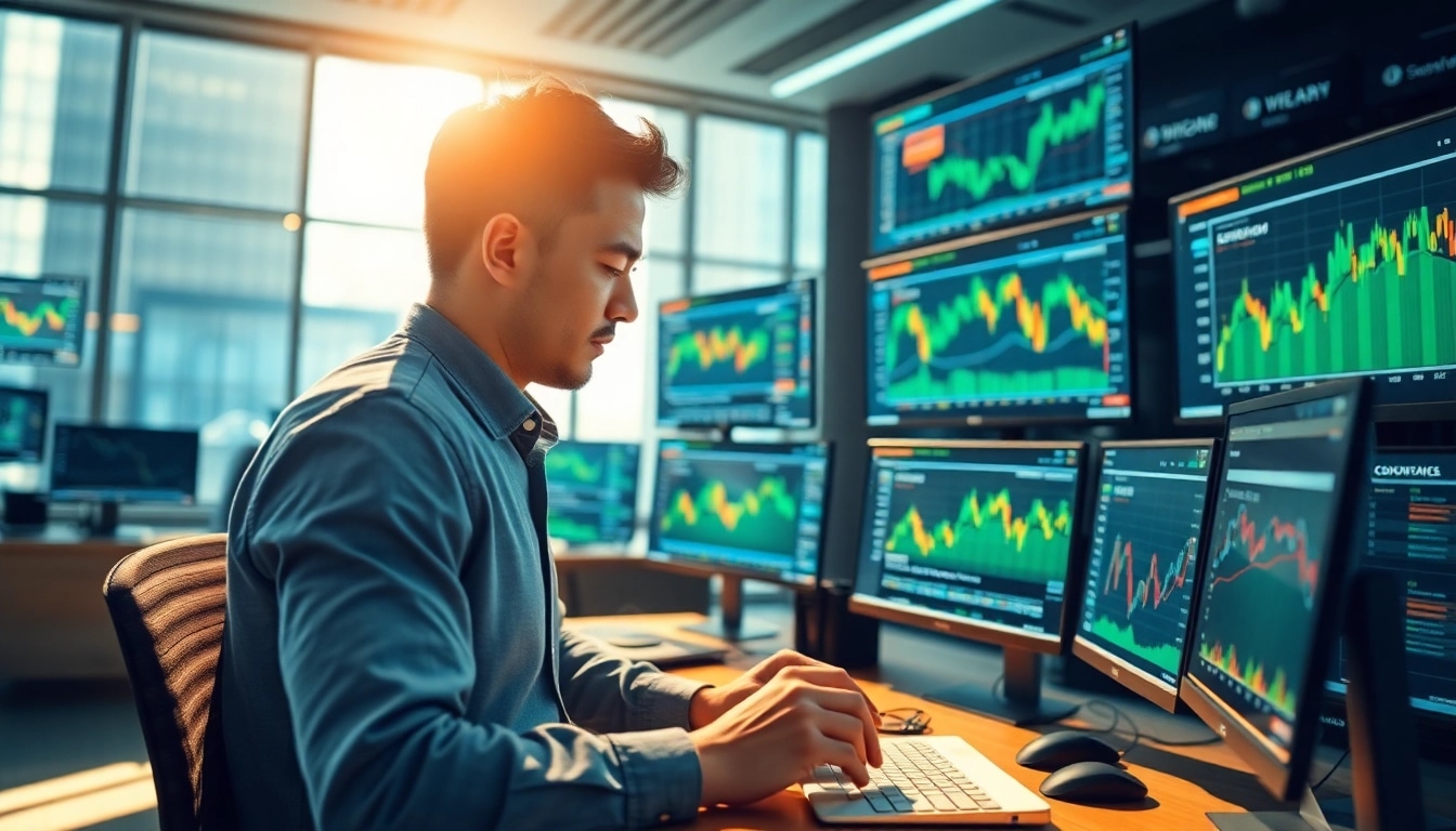Analyze sway markets in a modern trading environment with digital screens and analytical tools.