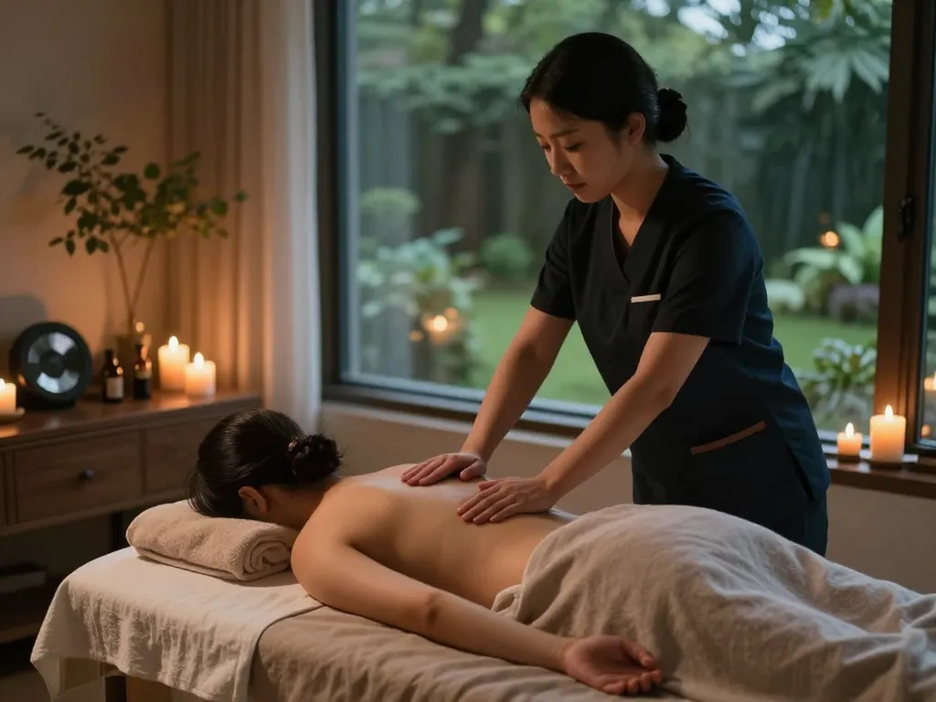 아로마 촛불과 편안한 분위기의 치유 스파 환경에서 최고의 강남스웨디시 마사지 치료를 경험해 보세요.