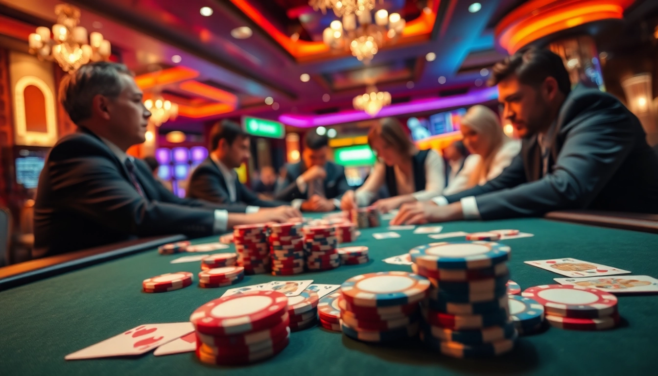 Permainan dengan kartu poker dalam suasana kasino bbni4d yang penuh energi.