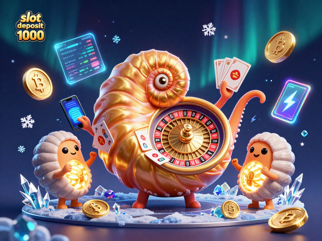 Slot deposit 1000 untuk kemenangan lebih tinggi dengan ilustrasi kasino yang penuh warna dan menarik.