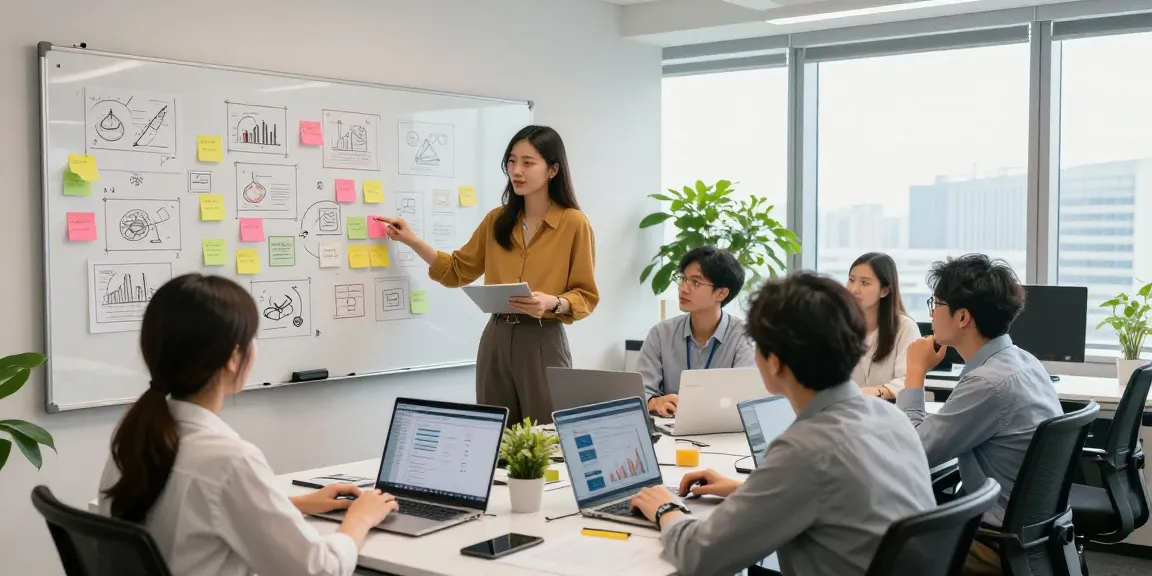 Dynamic workspace of a digital marketing agency 香港, showcasing a diverse team collaborating on strategies and insights.