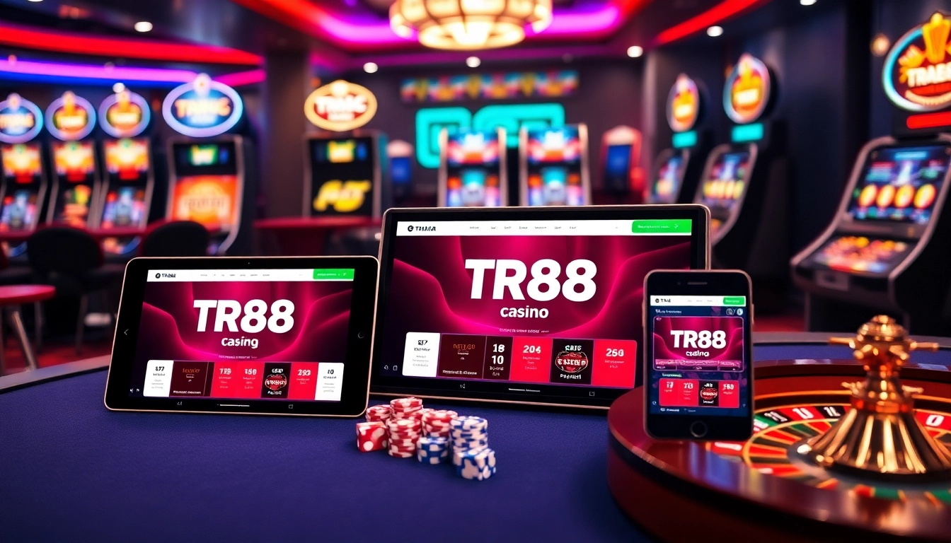 Experience thrilling online gaming with TR88's sophisticated platform featuring vibrant casino visuals.