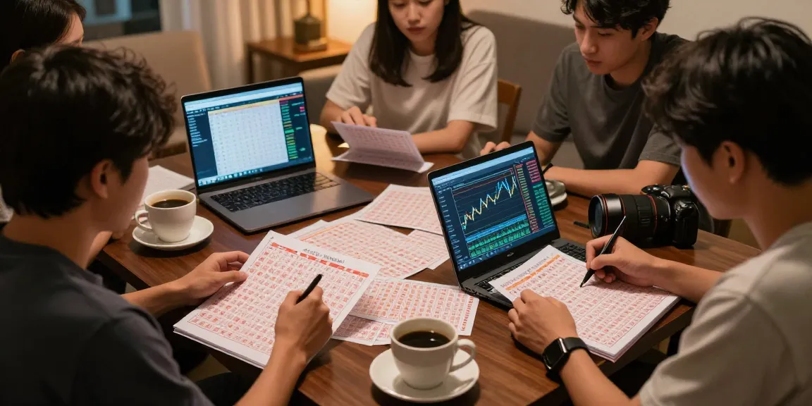 Diskusi bersemangat tentang angka untung di ruang tamu dengan kertas, laptop, dan tiket Togel Macau.