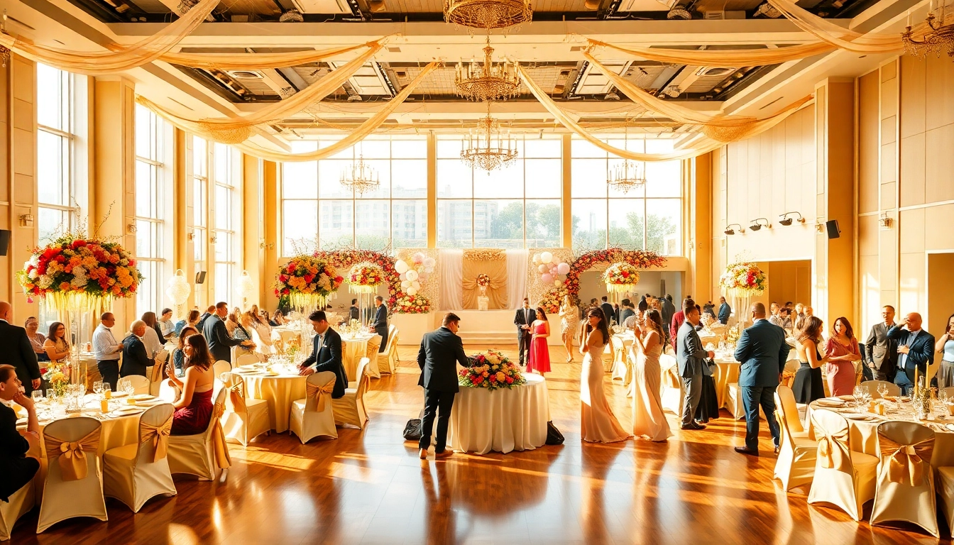 Veranstaltung im almas event center mit eleganten Dekorationen und glücklichen Gästen