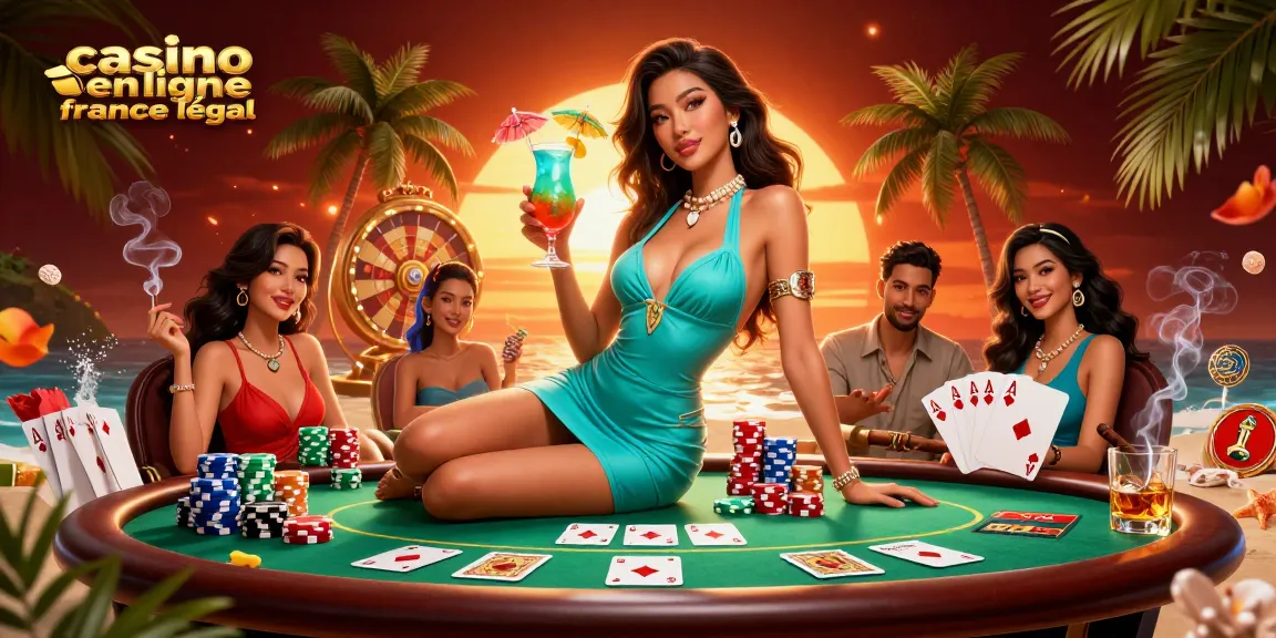 Découvrez le casino en ligne France légal avec une illustration vibrante d'un cadre glamour et d'éléments de poker.