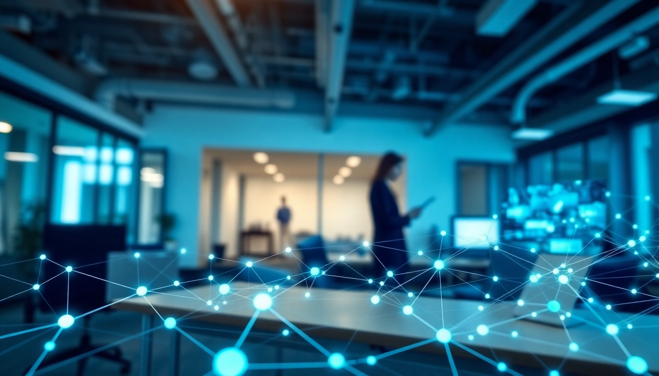 EORMC digital blockchain network representation in a modern office setting showcasing innovation.