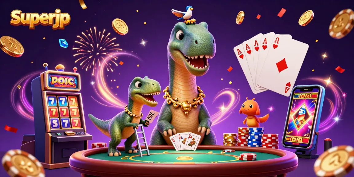 Engage with superjp's thrilling jackpot action, featuring a vibrant animated casino scene.