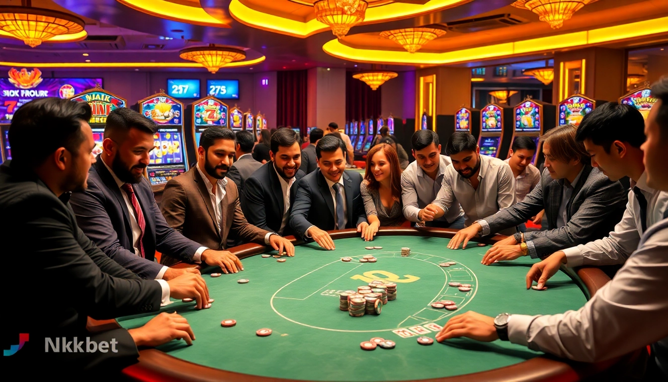 Experience the thrill of NK88 bet at a luxurious casino table with excited players.