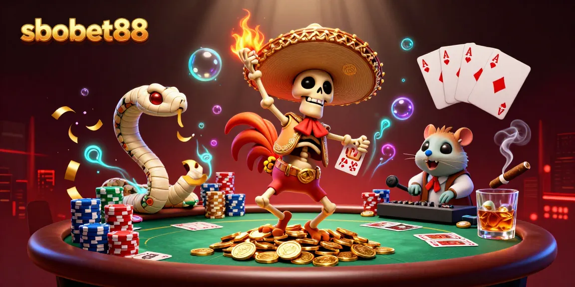 Win big with sbobet88 in this vibrant 3D casino scene filled with poker excitement!