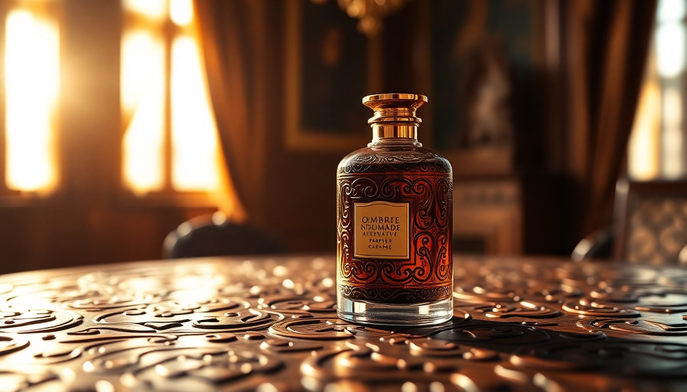 Explore flavorful notes of Ombre nomade alternative in a luxurious glass perfume bottle.