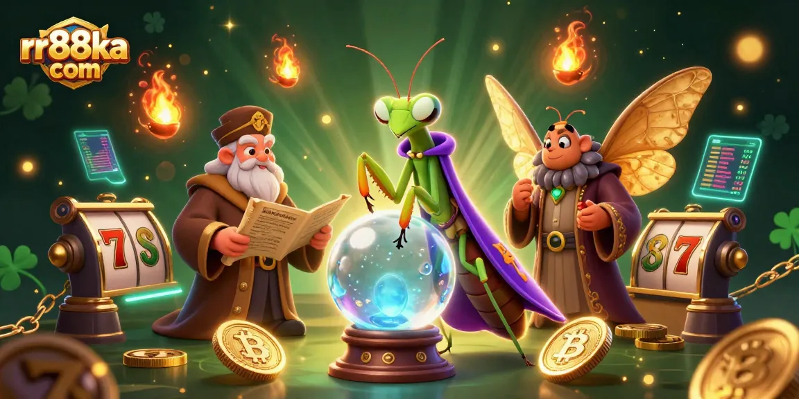 Engage in thrilling slot gameplay at rr88ka com with a vibrant 3D illustration featuring lucky symbols and enchanting characters.