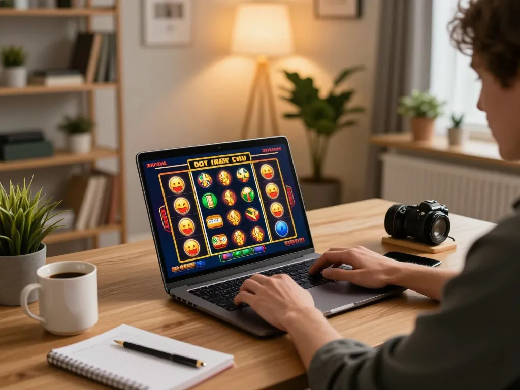 Engaging online gameplay with kp88 app showing slot wins in a cozy home office