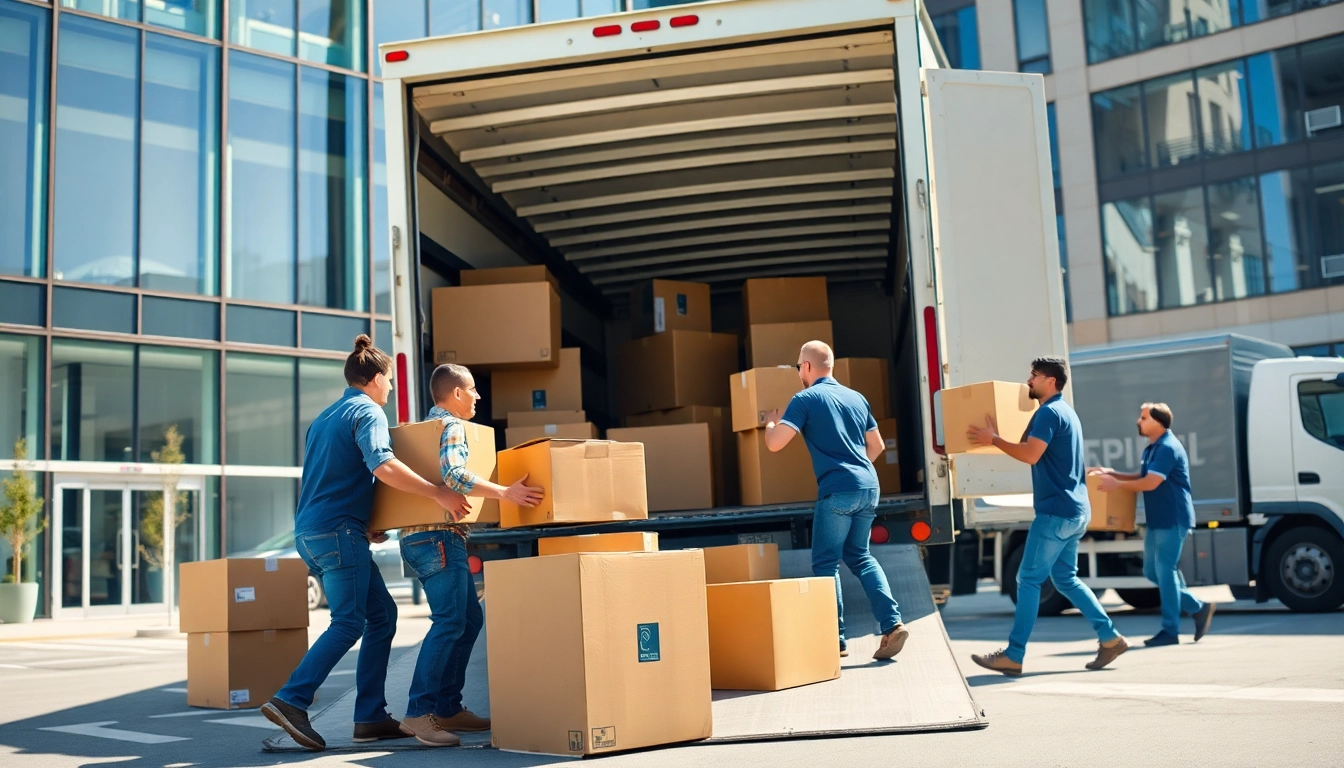 Office Movers efficiently loading furniture for a professional relocation in an urban environment.