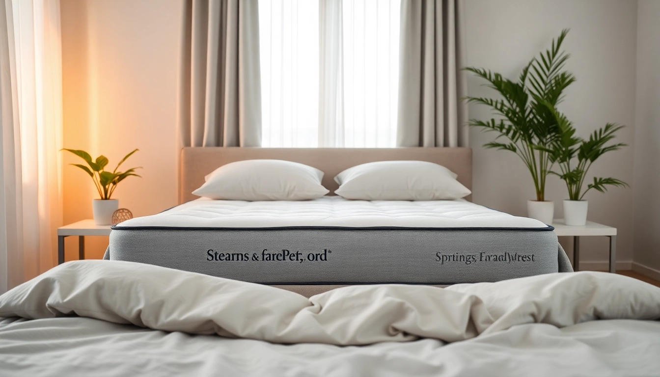 Showcasing a stearns and foster low profile box spring in a serene bedroom setting with soft bedding.