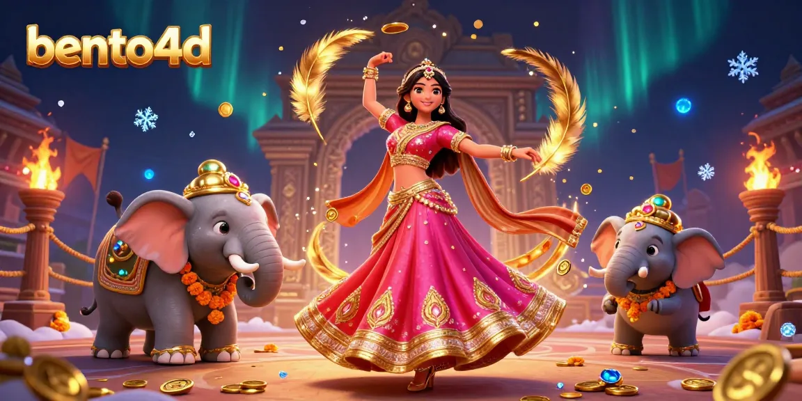 Bento4D menampilkan suasana kasino yang vibrant menggabungkan budaya dan kegembiraan dalam penggambaran artistik 3D.