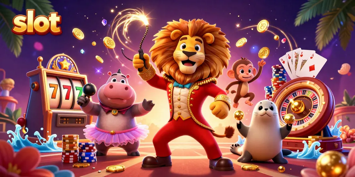 Spin and win at the slot machines in this vibrant 3D cartoon casino scene.