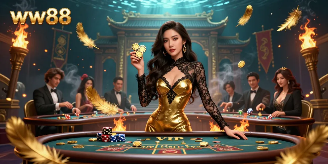 Experience high-stakes gaming at ww88 with a glamorous Baccarat scene filled with casino action.