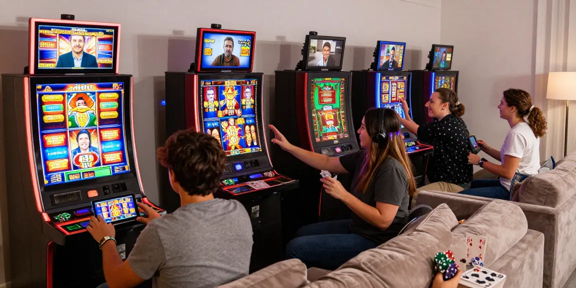 Exciting online slot games scene with players enjoying their experience in a cozy setting.