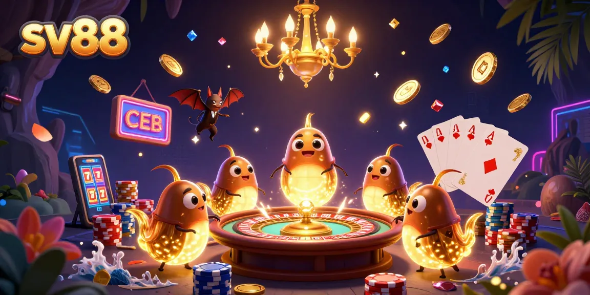 Engage with exciting sv88 casino games illuminated by glowworms and a bat dealer, showcasing vibrant colors and details.