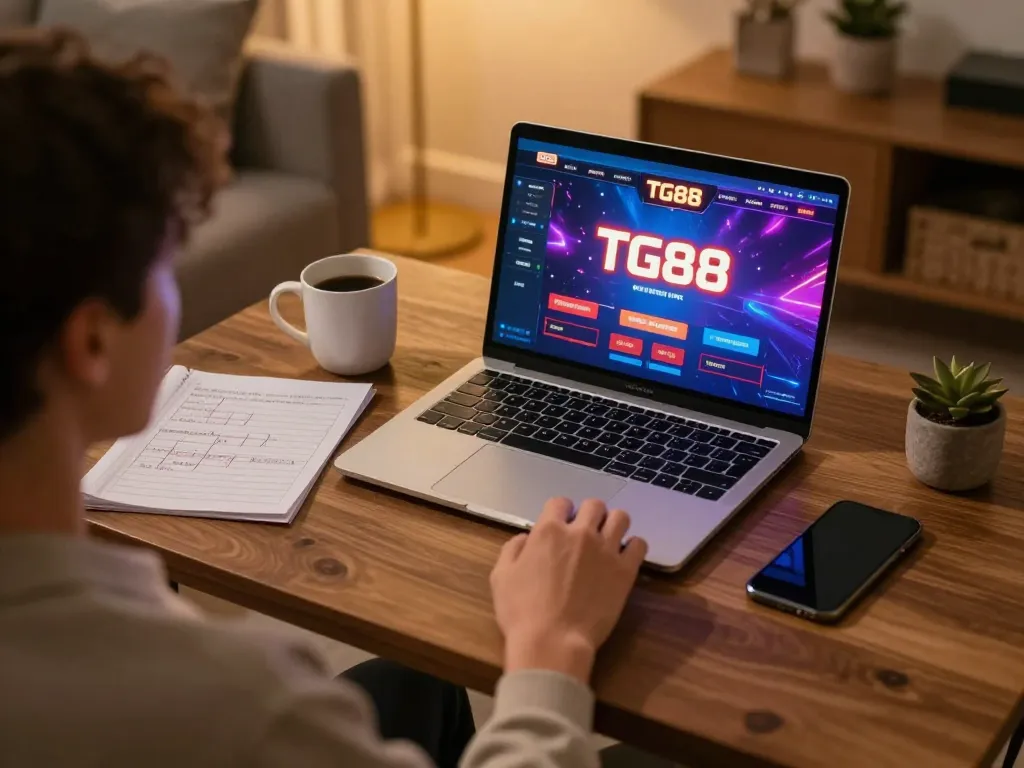 TG88 online gaming session with player focusing on poker strategy and notes.