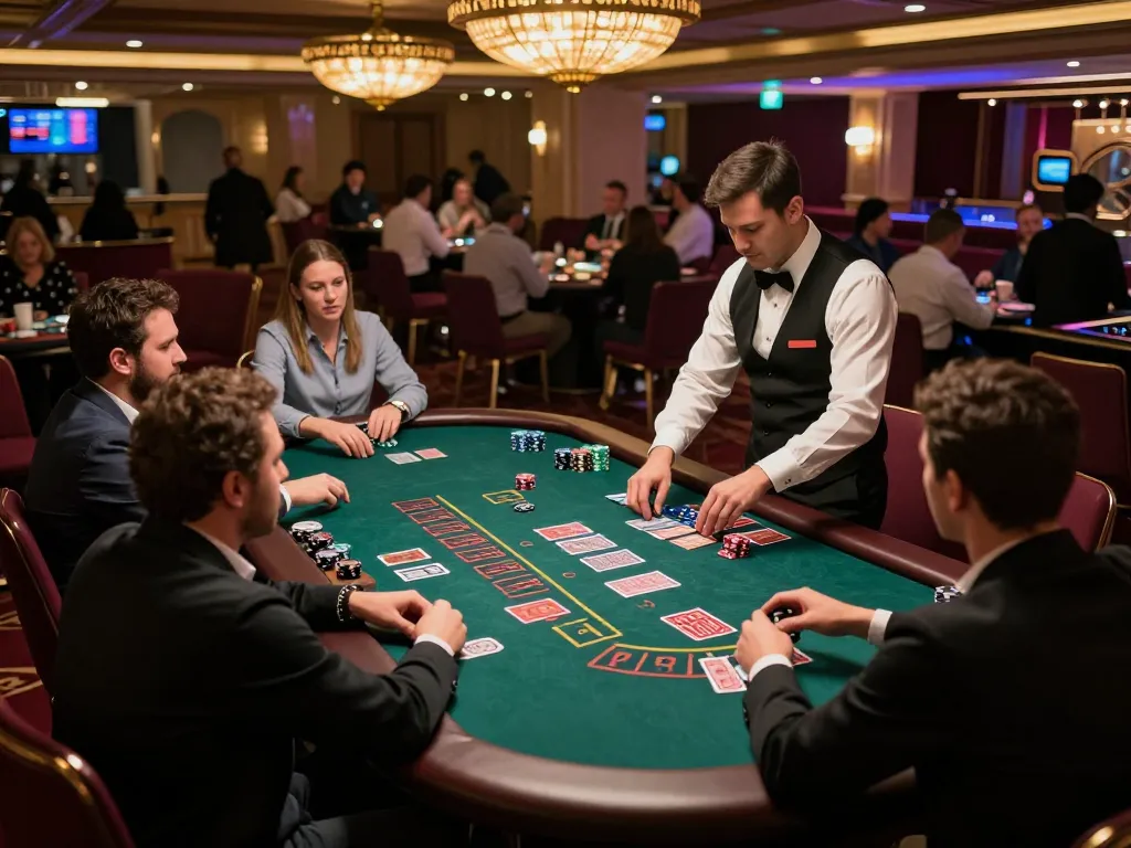 Players engaging with their cards at TG88, creating a thrilling blackjack atmosphere in the casino.