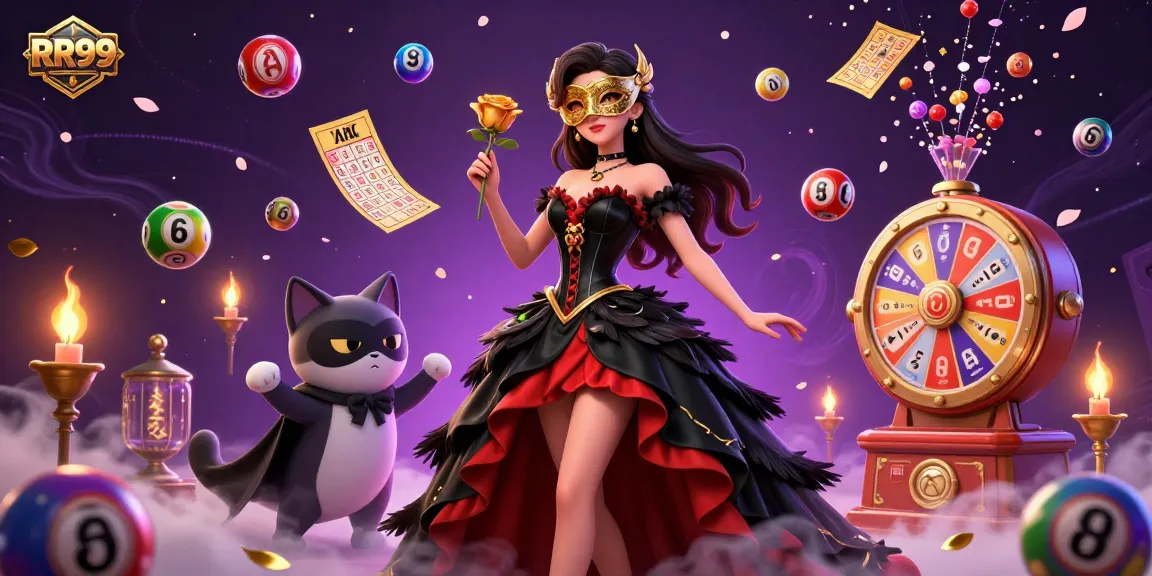 Experience the excitement of RR99 with a glamorous scene filled with vibrant lottery elements and a mystical theme.