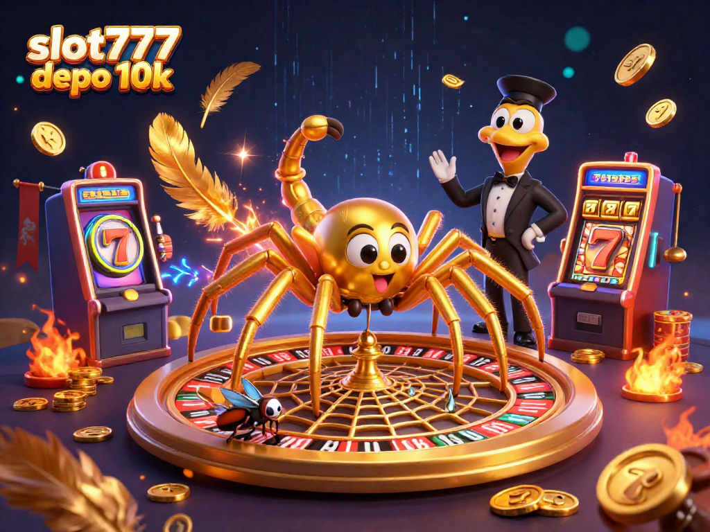 Engage with the exciting slot777 depo 10k scene featuring a vibrant spider and centipede in a rich casino environment.