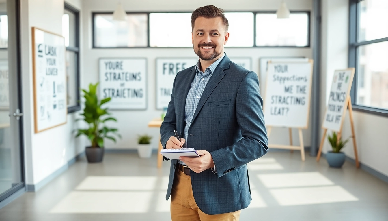 Empowered business coach san diego inspiring growth in a bright, modern office.