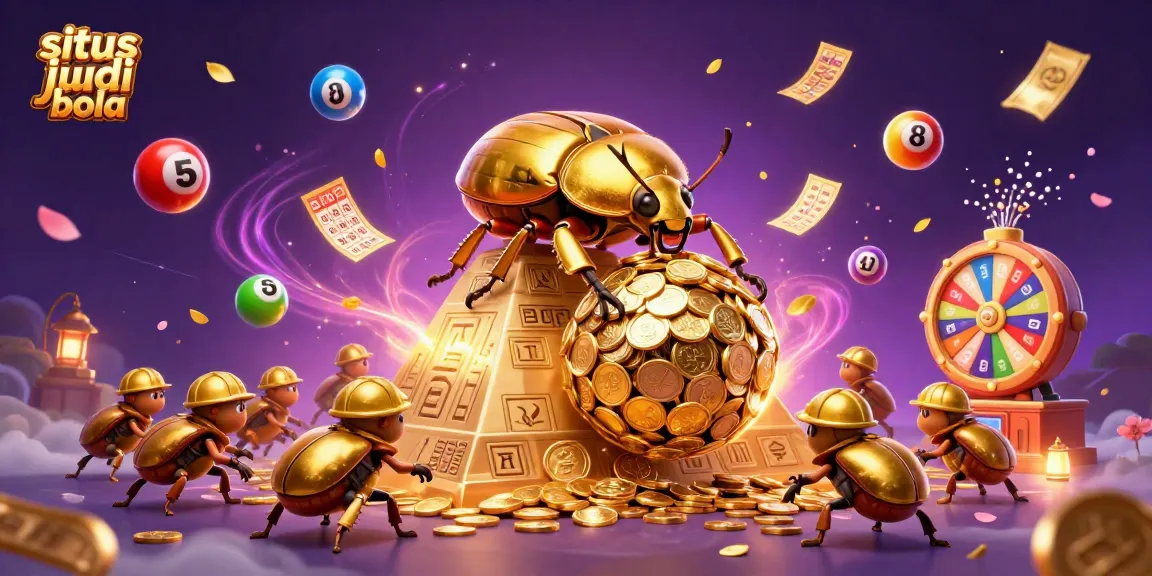 Engage with situs judi bola as a golden beetle rolls coins to win big in a vibrant casino scene.