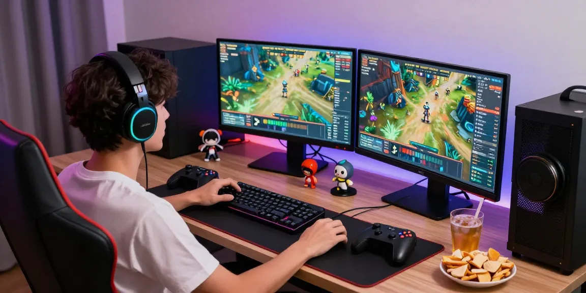 Sesi bermain online Raja Receh dengan gamer bersemangat dan aksesori gaming