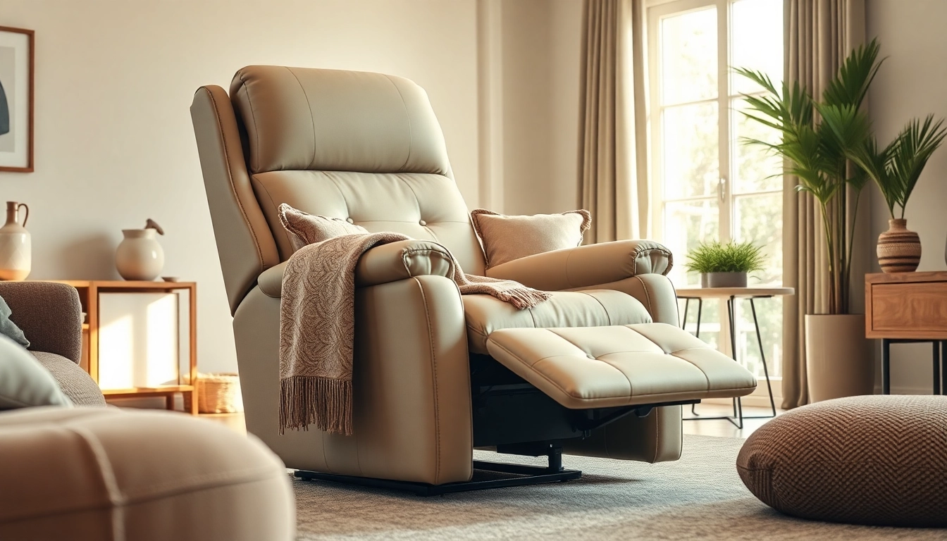 Browse a tall man lift recliner chair showcased in a beautifully decorated living space.