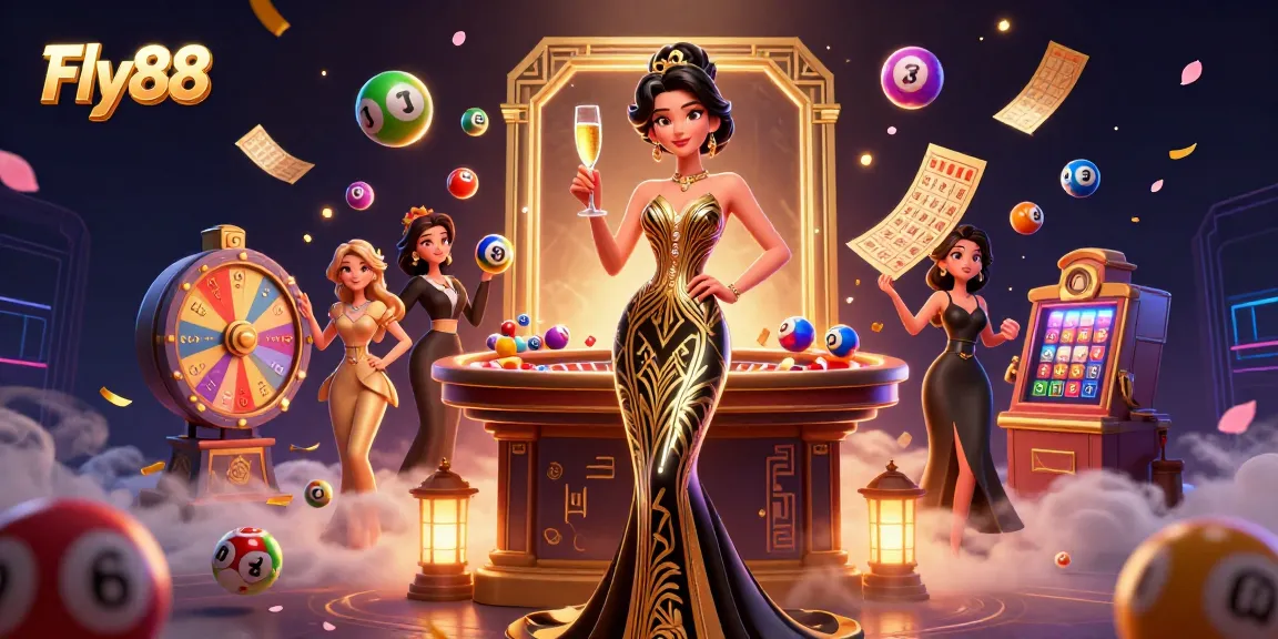 Engage in the vivid excitement of Fly88 with colorful lottery balls and elegant casino ambiance.